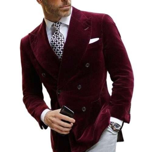 Burgundy Velvet Blazer for Men